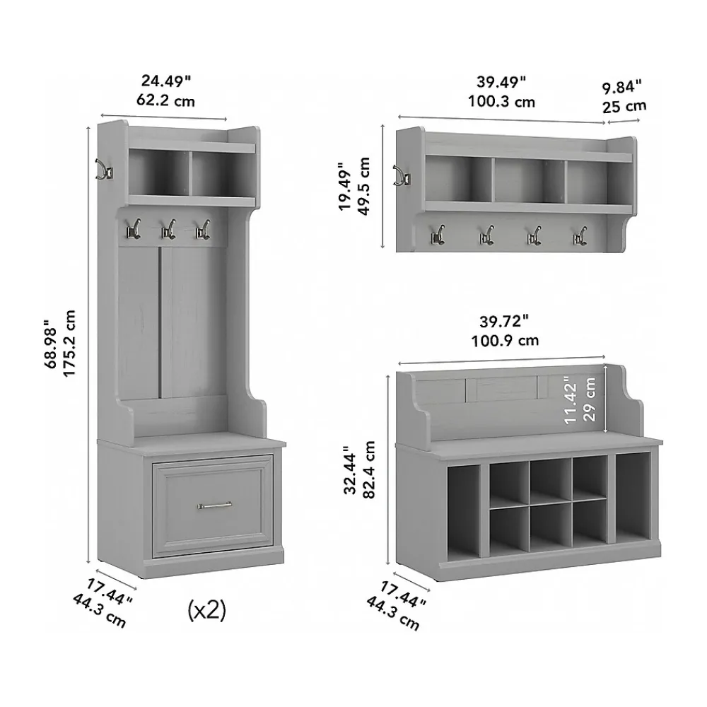 Storage Cabinets*Bush Furniture Woodland Full Entryway Storage Set with Coat Rack and Shoe Bench with Drawers, Cape Cod Gray (WDL014CG)