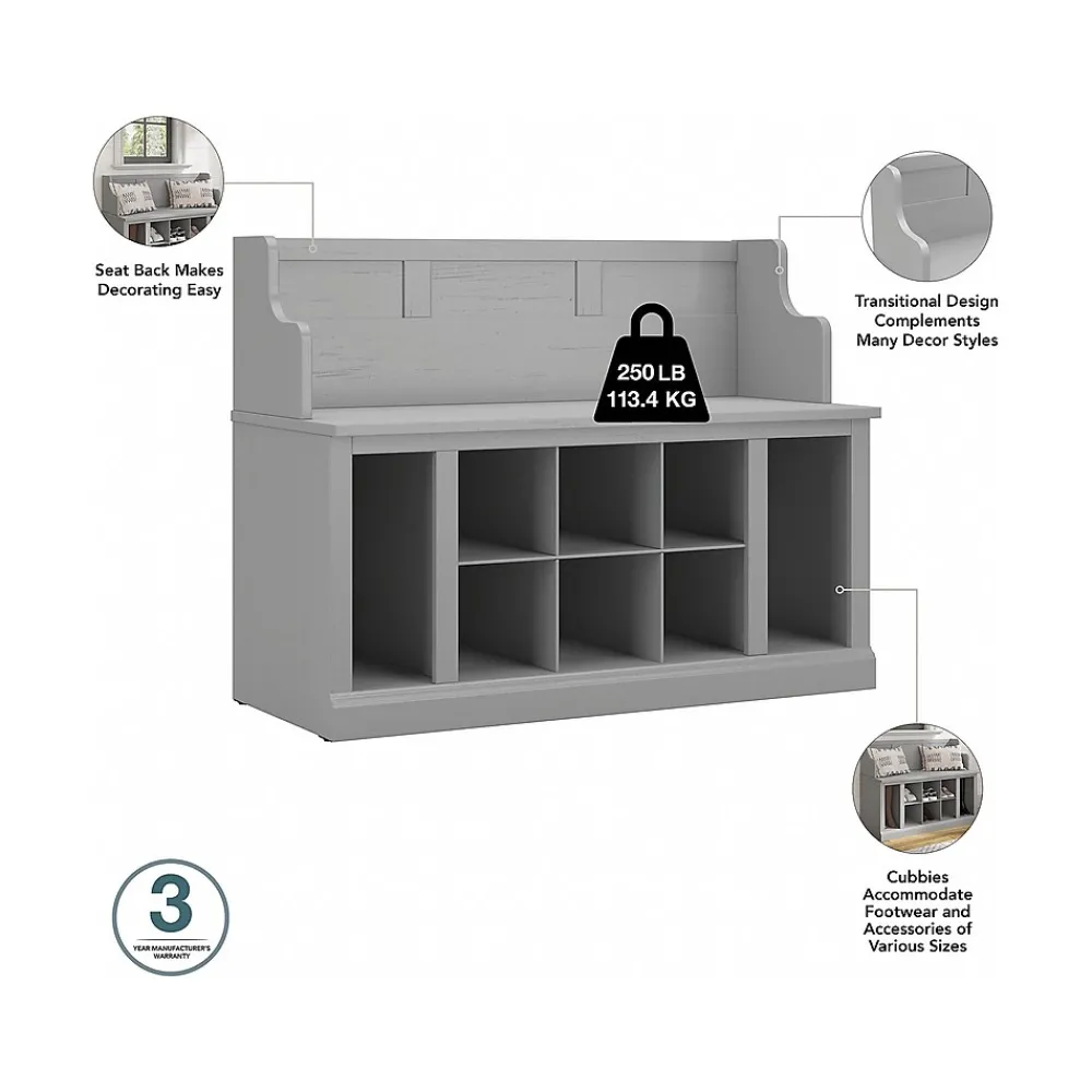 Storage Cabinets*Bush Furniture Woodland Full Entryway Storage Set with Coat Rack and Shoe Bench with Drawers, Cape Cod Gray (WDL014CG)