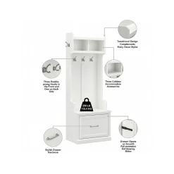 Storage Cabinets*Bush Furniture Woodland 24W Hall Tree and Small Shoe Bench with Drawer, White Ash (WDL007WAS)