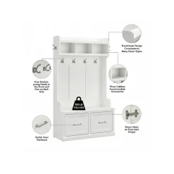 Storage Cabinets*Bush Furniture Woodland 40W Hall Tree and Shoe Storage Bench with Doors, White Ash (WDL001WAS)
