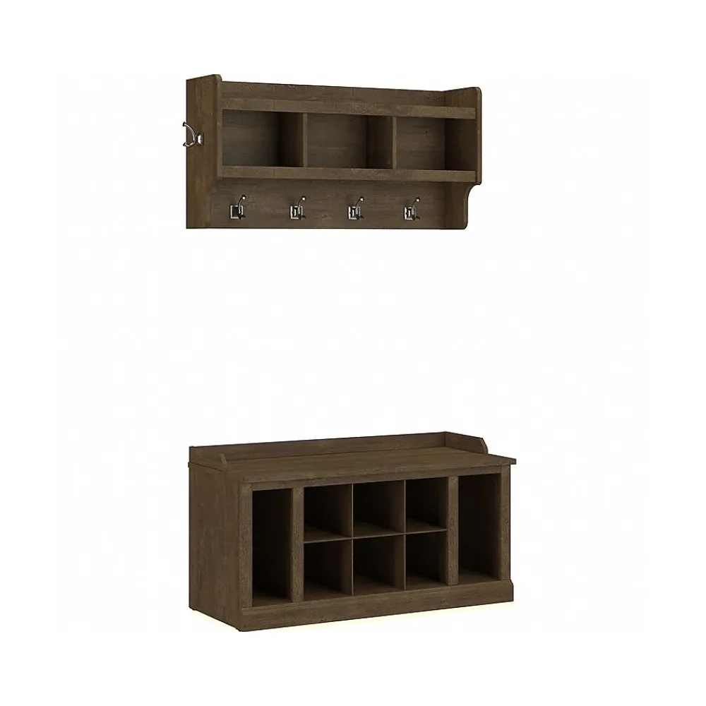 Storage Cabinets*Bush Furniture Woodland 40W Shoe Storage Bench with Shelves and Wall Mounted Coat Rack, Ash Brown (WDL004ABR)