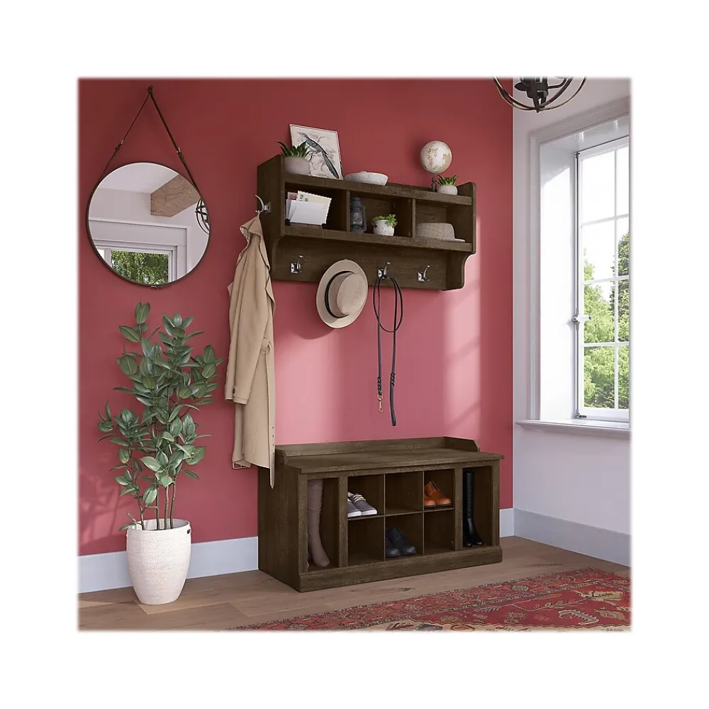 Storage Cabinets*Bush Furniture Woodland 40W Shoe Storage Bench with Shelves and Wall Mounted Coat Rack, Ash Brown (WDL004ABR)
