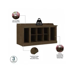 Storage Cabinets*Bush Furniture Woodland 40W Shoe Storage Bench with Shelves and Wall Mounted Coat Rack, Ash Brown (WDL004ABR)