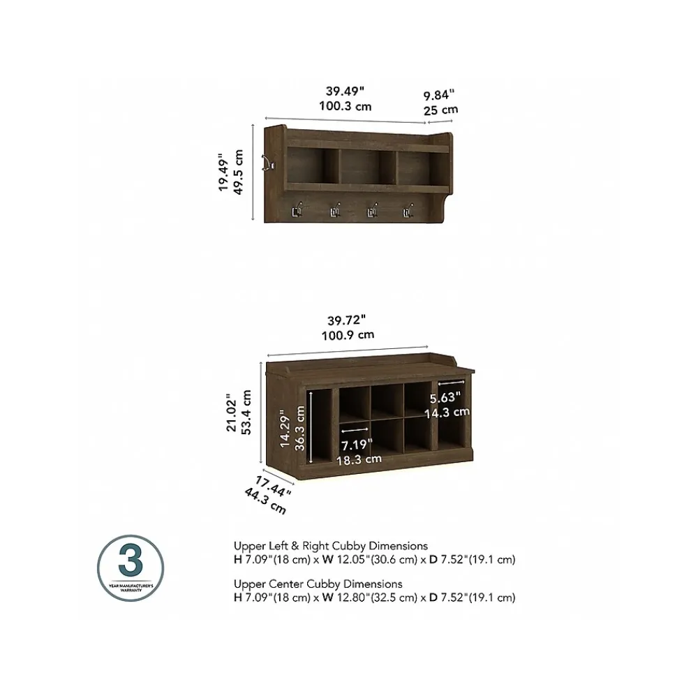 Storage Cabinets*Bush Furniture Woodland 40W Shoe Storage Bench with Shelves and Wall Mounted Coat Rack, Ash Brown (WDL004ABR)