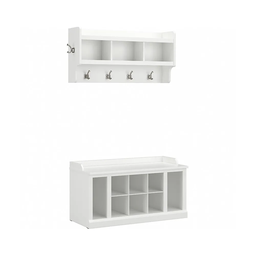 Storage Cabinets*Bush Furniture Woodland 40W Shoe Storage Bench with Shelves and Wall Mounted Coat Rack, White Ash (WDL004WAS)