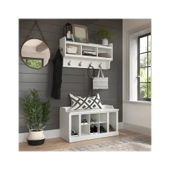 Storage Cabinets*Bush Furniture Woodland 40W Shoe Storage Bench with Shelves and Wall Mounted Coat Rack, White Ash (WDL004WAS)