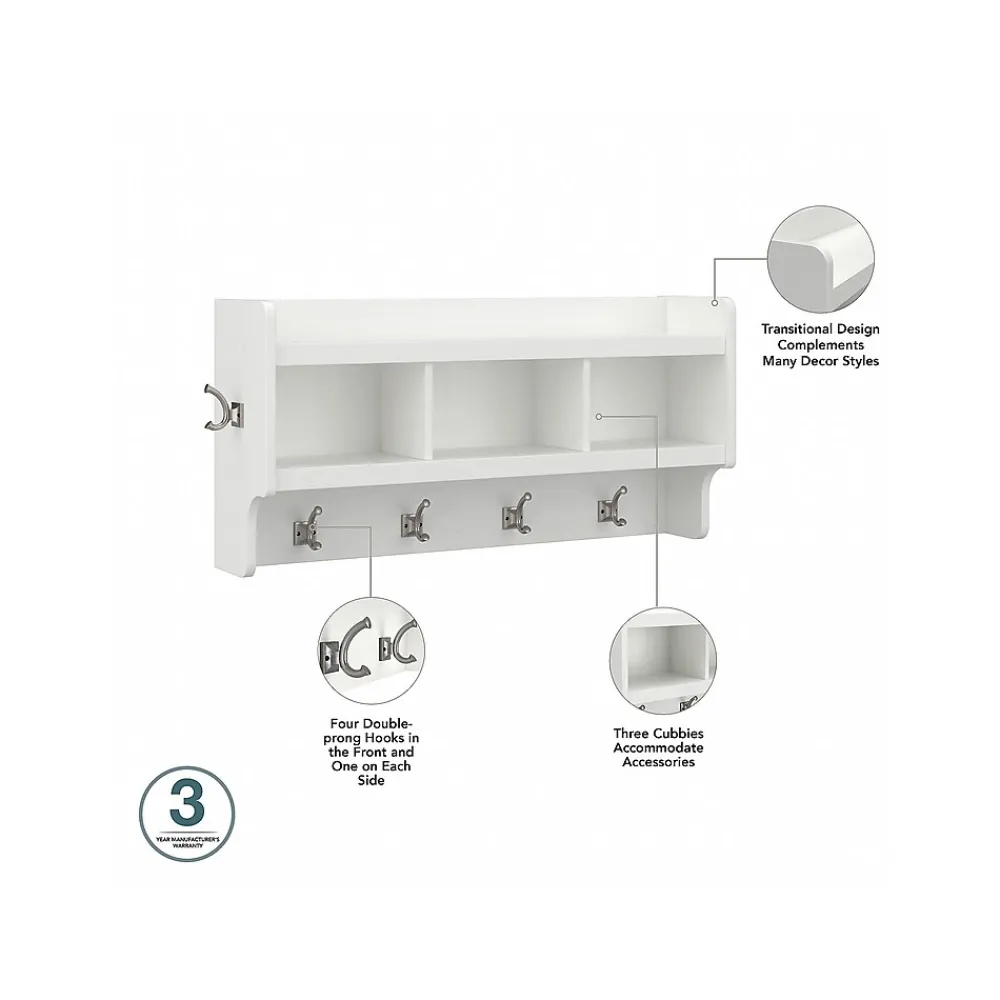 Storage Cabinets*Bush Furniture Woodland 40W Shoe Storage Bench with Shelves and Wall Mounted Coat Rack, White Ash (WDL004WAS)
