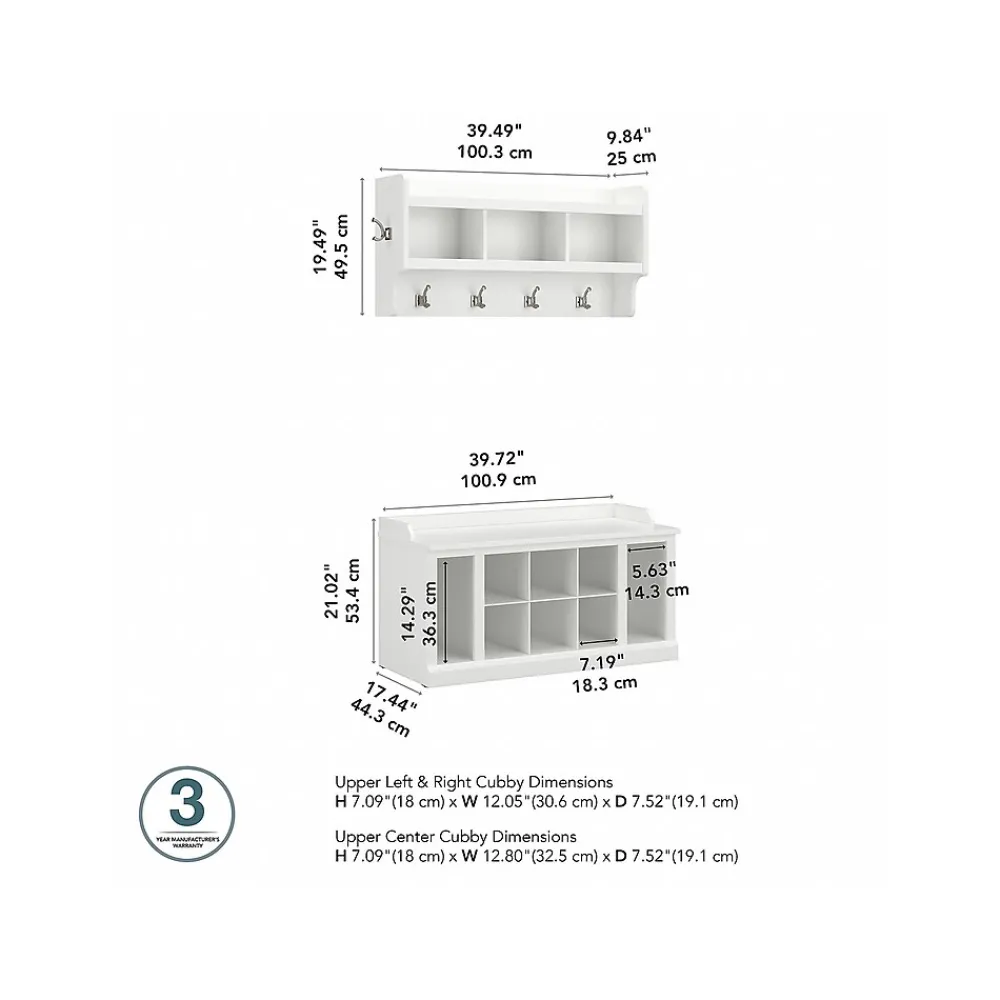 Storage Cabinets*Bush Furniture Woodland 40W Shoe Storage Bench with Shelves and Wall Mounted Coat Rack, White Ash (WDL004WAS)