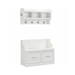 Storage Cabinets*Bush Furniture Woodland 40W Entryway Bench with Doors and Wall Mounted Coat Rack, White Ash (WDL009WAS)