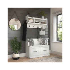 Storage Cabinets*Bush Furniture Woodland 40W Entryway Bench with Doors and Wall Mounted Coat Rack, White Ash (WDL009WAS)
