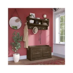 Storage Cabinets*Bush Furniture Woodland 40W Shoe Storage Bench with Doors and Wall Mounted Coat Rack, Ash Brown (WDL003ABR)