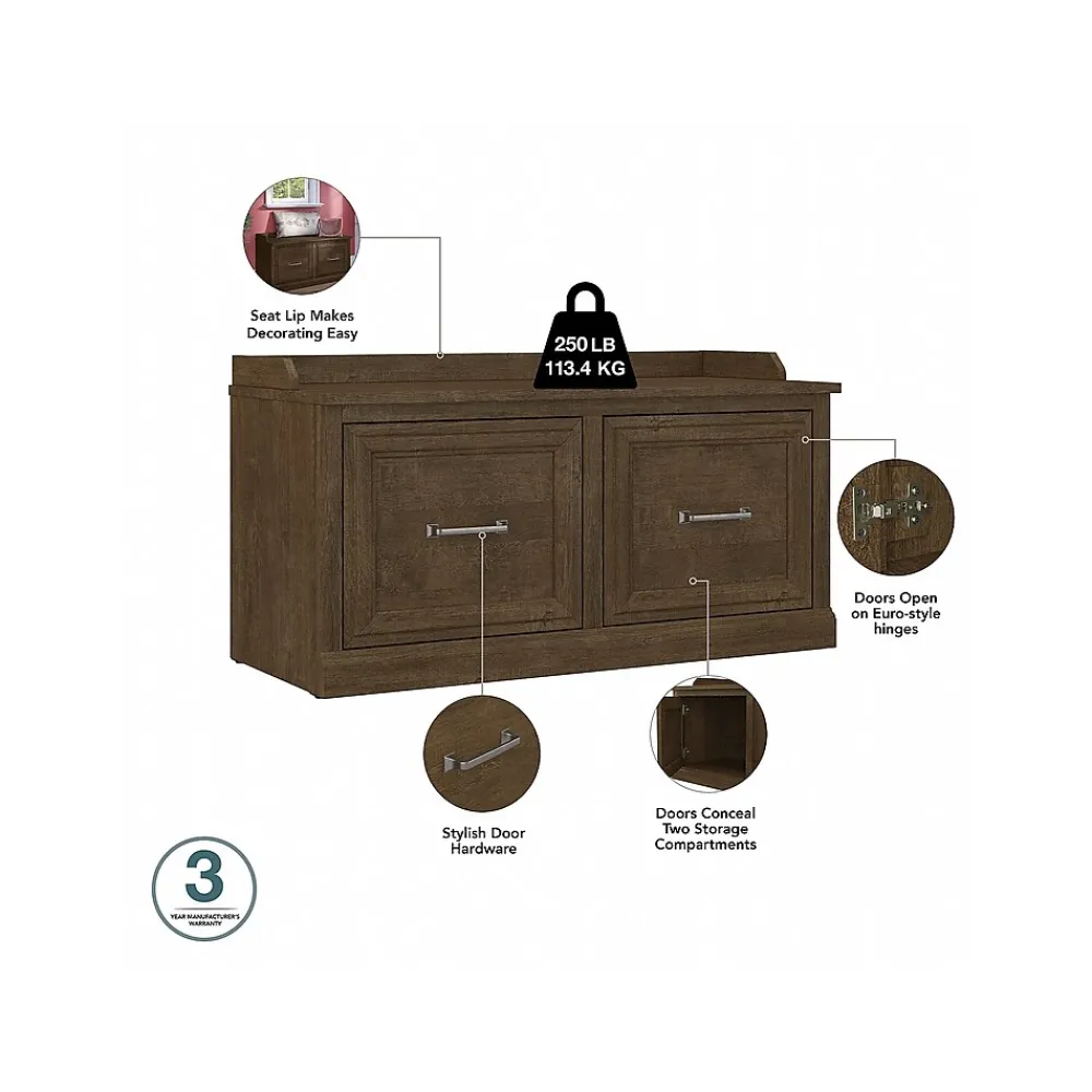 Storage Cabinets*Bush Furniture Woodland 40W Shoe Storage Bench with Doors and Wall Mounted Coat Rack, Ash Brown (WDL003ABR)
