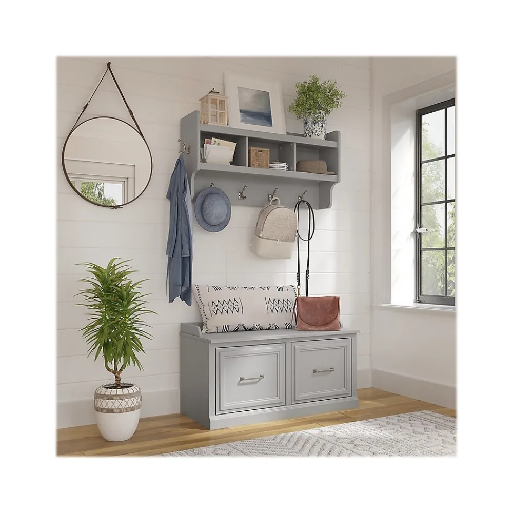 Storage Cabinets*Bush Furniture Woodland 40W Shoe Storage Bench with Doors and Wall Mounted Coat Rack, Cape Cod Gray (WDL003CG)