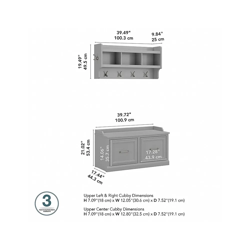 Storage Cabinets*Bush Furniture Woodland 40W Shoe Storage Bench with Doors and Wall Mounted Coat Rack, Cape Cod Gray (WDL003CG)