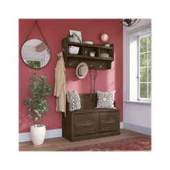 Storage Cabinets*Bush Furniture Woodland 40W Entryway Bench with Doors and Wall Mounted Coat Rack, Ash Brown (WDL009ABR)