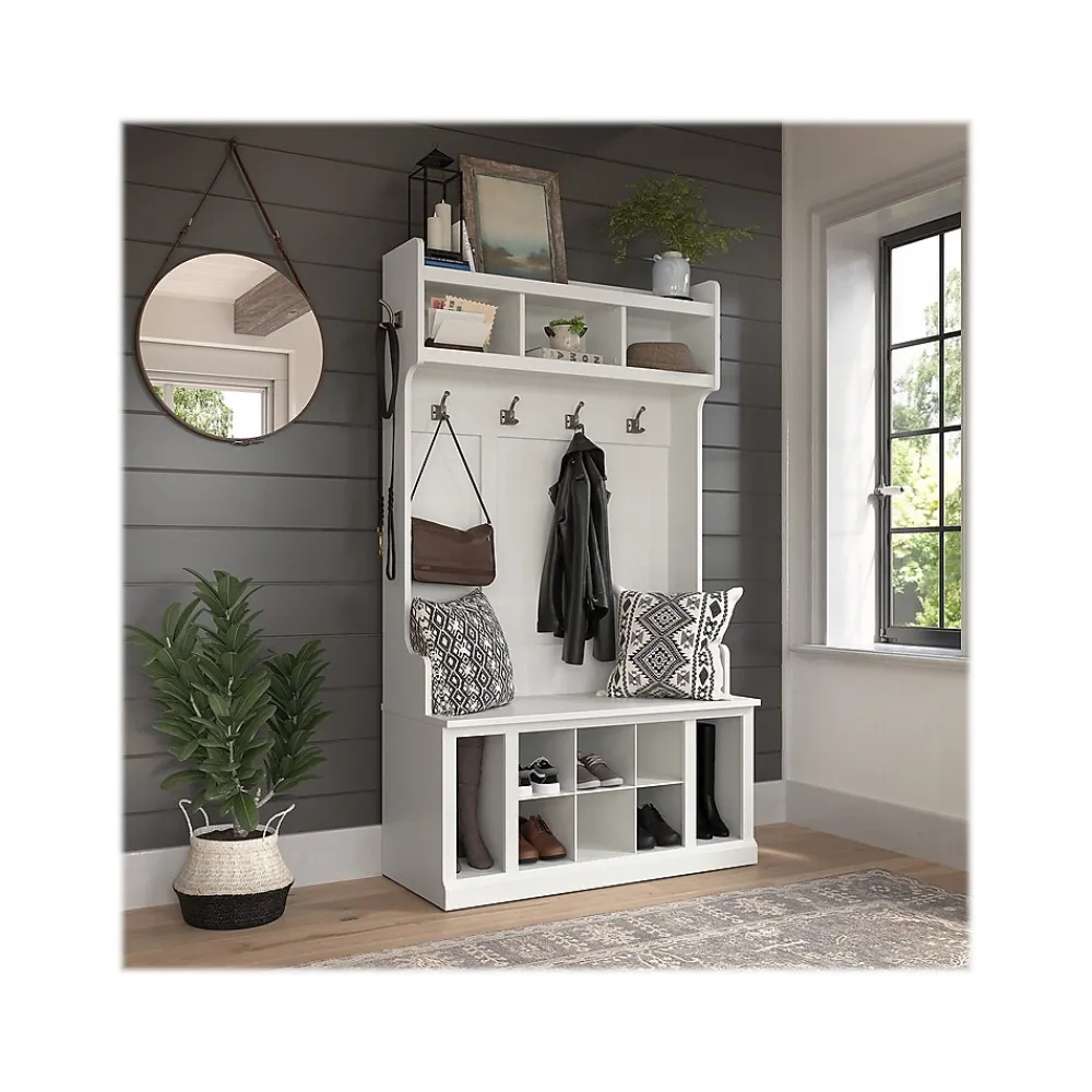 Storage Cabinets*Bush Furniture Woodland 40W Hall Tree and Shoe Storage Bench with Shelves, White Ash (WDL002WAS)