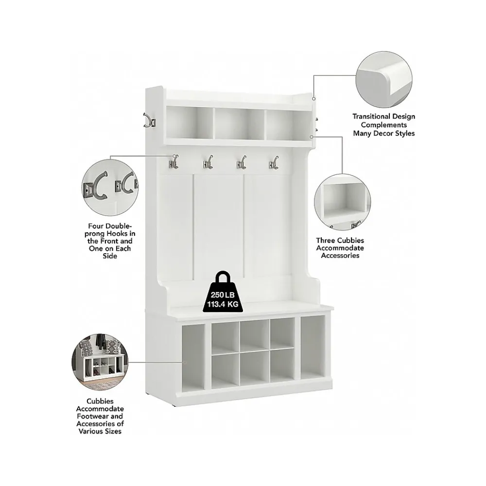 Storage Cabinets*Bush Furniture Woodland 40W Hall Tree and Shoe Storage Bench with Shelves, White Ash (WDL002WAS)