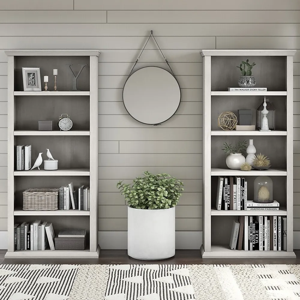 Bookcases*Bush Furniture Yorktown 67"H 5-Shelf Bookcase with Adjustable Shelves, Linen White Oak Laminated Wood, 2/Set (YRK012LW)