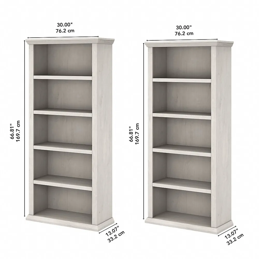 Bookcases*Bush Furniture Yorktown 67"H 5-Shelf Bookcase with Adjustable Shelves, Linen White Oak Laminated Wood, 2/Set (YRK012LW)