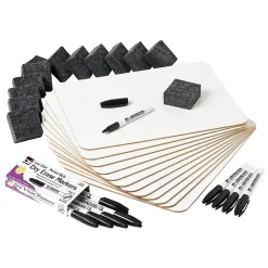 Dry Erase*CLN Charles Leonard Lap Board Class Pack, 2-Sided Plain/Lined Boards, Dry Erase Markers, Erasers (CHL35030)