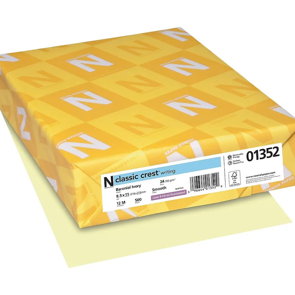 Resume Paper*Neenah Paper CLASSIC CREST® Writing Paper, 8 1/2" x 11", 24 lb., Smooth Finish, Baronial Ivory, 500/Ream
