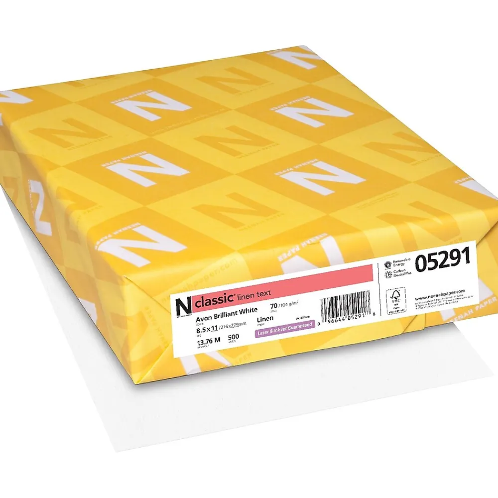 Resume Paper*Neenah Paper CLASSIC® Linen Paper, 8 1/2" x 11", 70 lb., Linen Finish, Avon Brilliant White, 500/Ream