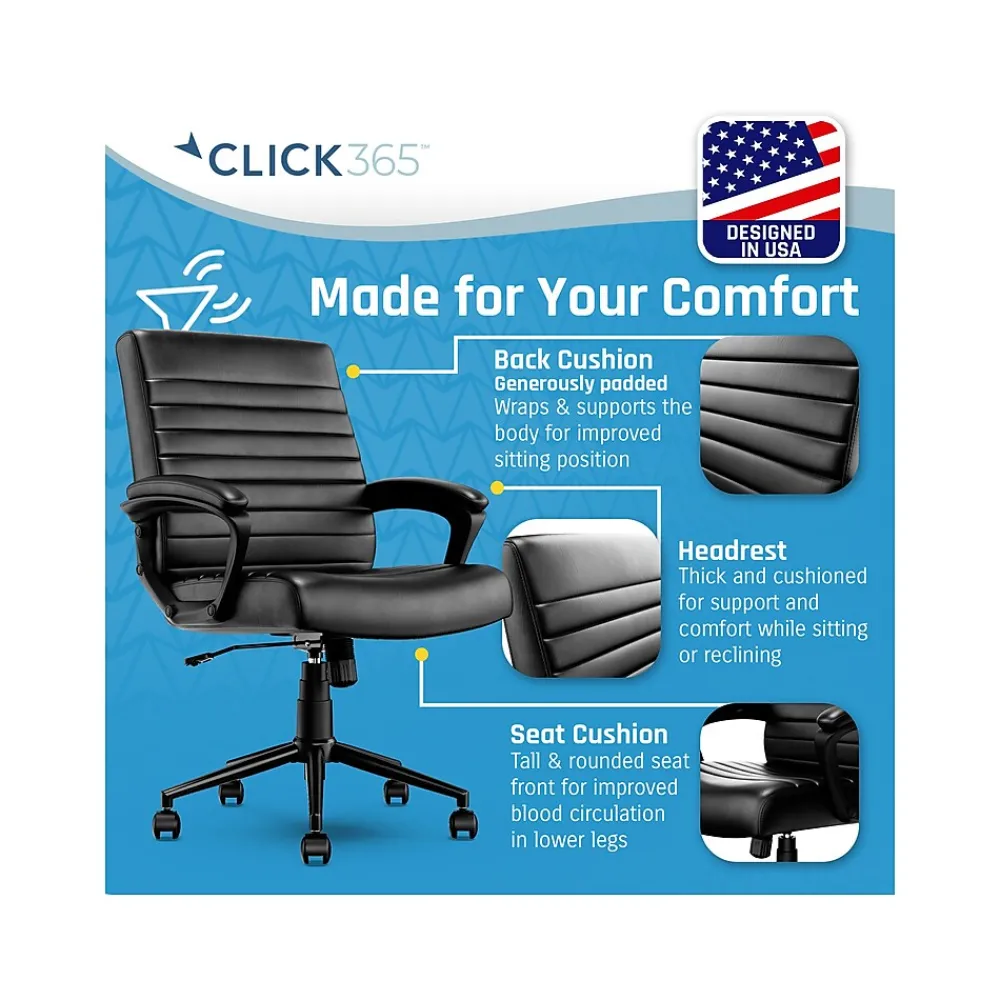 Office Chairs*Click365 Transform 3.0 Ergonomic Bonded Leather Swivel Desk Chair, (CCHR10008B) Black