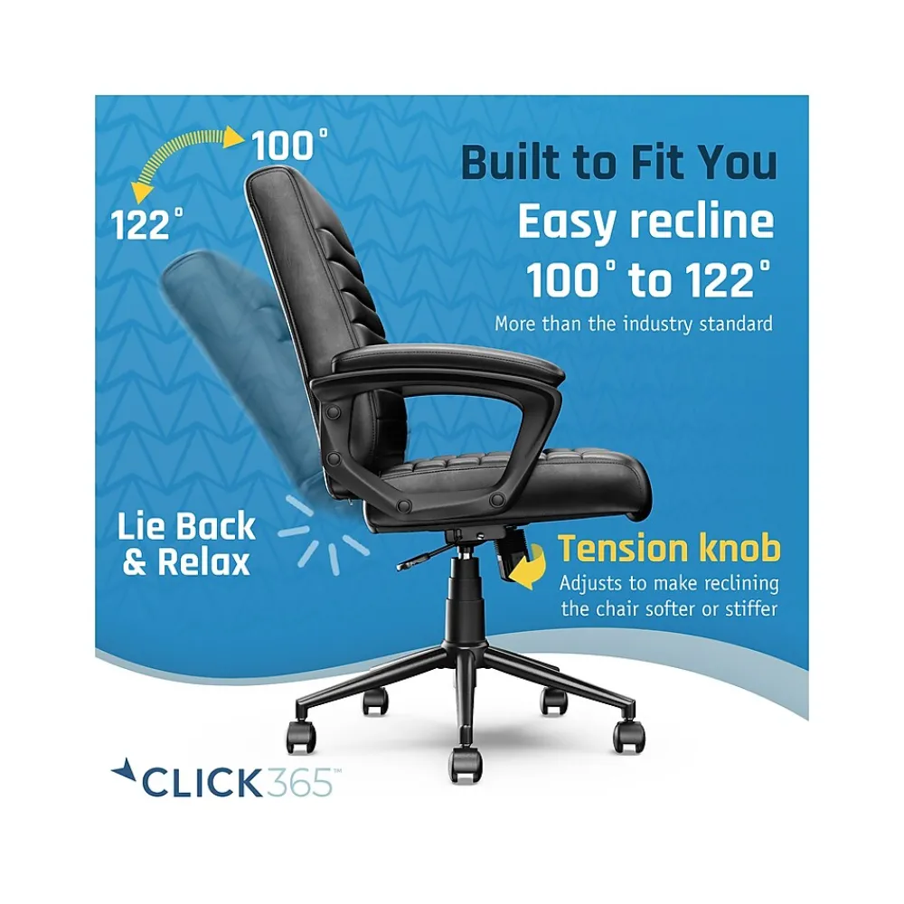 Office Chairs*Click365 Transform 3.0 Ergonomic Bonded Leather Swivel Desk Chair, (CCHR10008B) Black