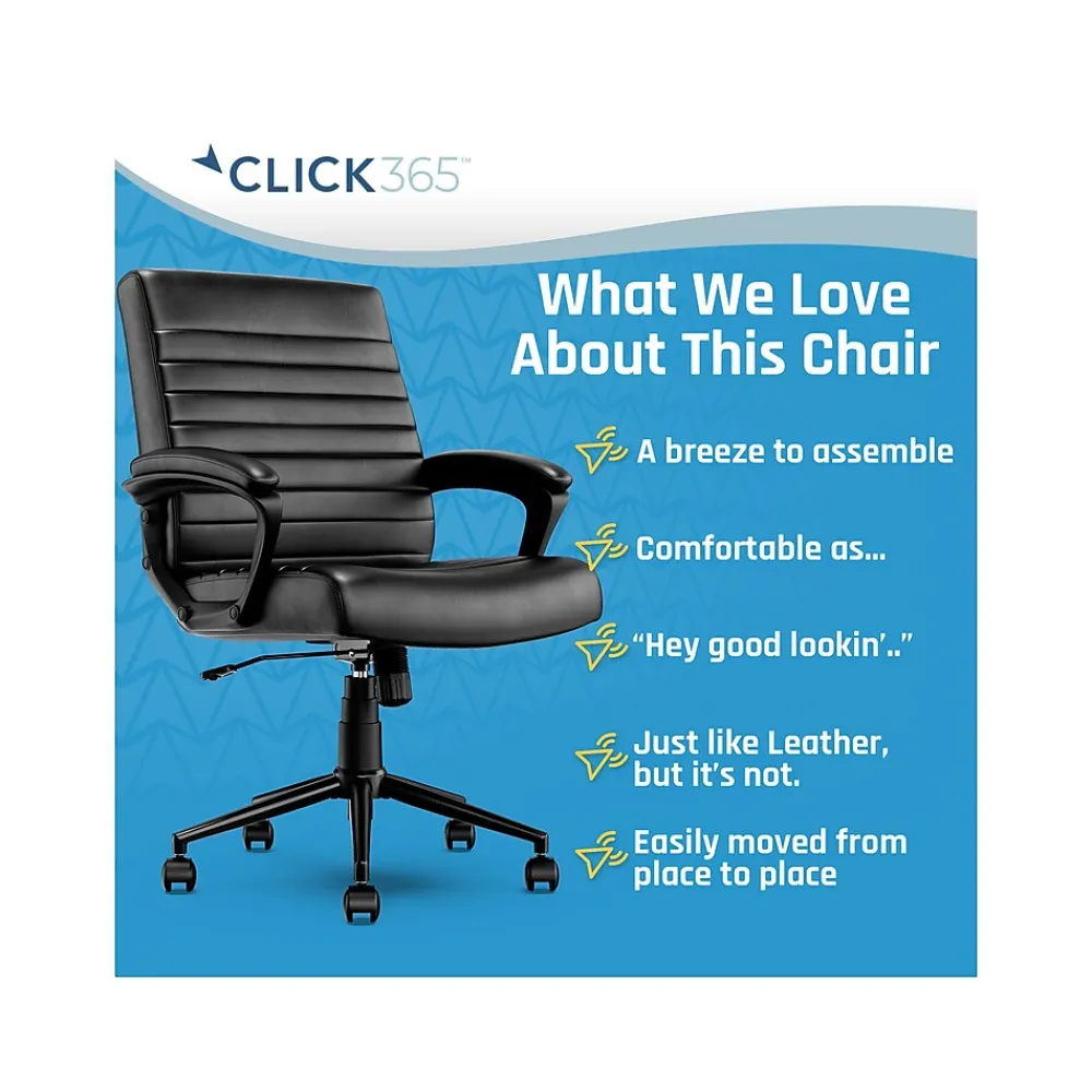 Office Chairs*Click365 Transform 3.0 Ergonomic Bonded Leather Swivel Desk Chair, (CCHR10008B) Black