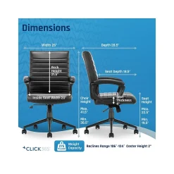 Office Chairs*Click365 Transform 3.0 Ergonomic Bonded Leather Swivel Desk Chair, (CCHR10008B) Black