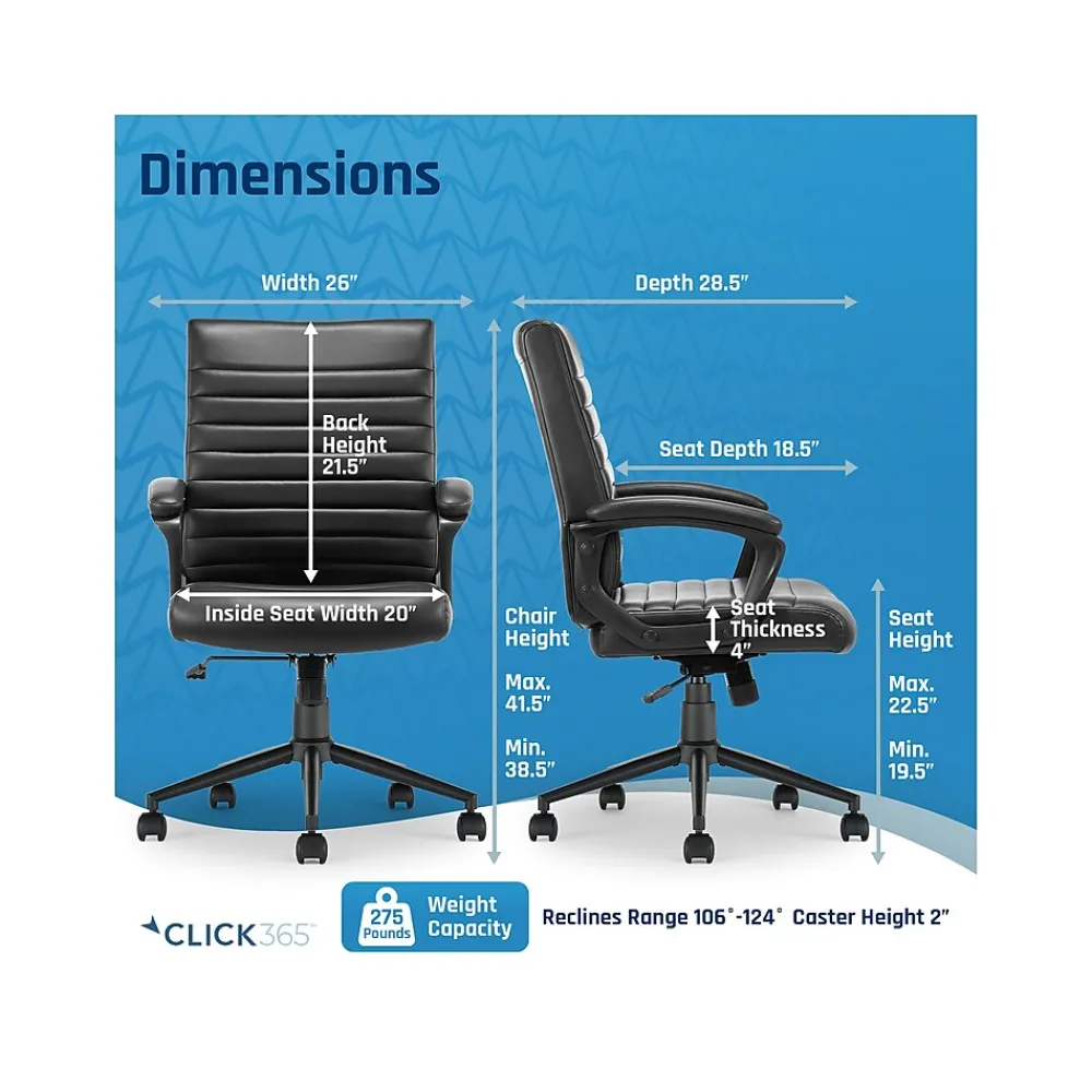 Office Chairs*Click365 Transform 3.0 Ergonomic Bonded Leather Swivel Desk Chair, (CCHR10008B) Black