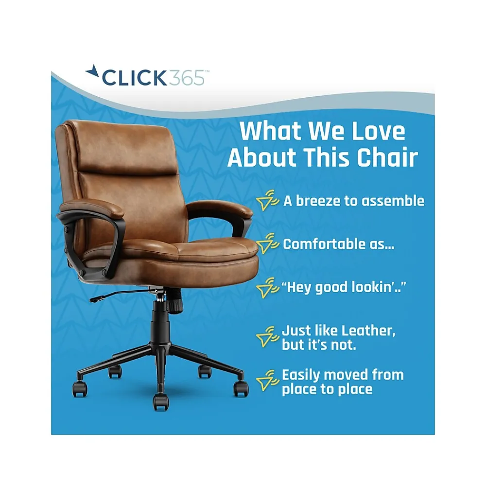 Ergonomic Chairs*Click365 Transform 2.0 Ergonomic Bonded Leather Swivel Desk Chair, (CCHR10007A) Cognac