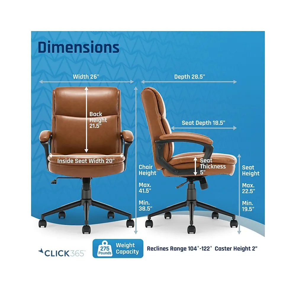 Ergonomic Chairs*Click365 Transform 2.0 Ergonomic Bonded Leather Swivel Desk Chair, (CCHR10007A) Cognac