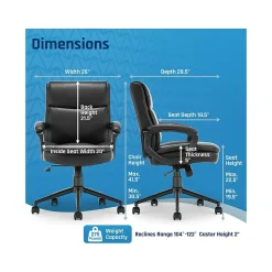 Ergonomic Chairs*Click365 Transform 2.0 Ergonomic Bonded Leather Swivel Desk Chair, (CCHR10007B) Black