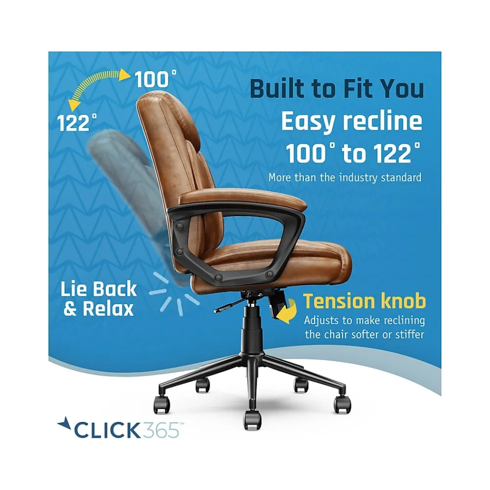 Ergonomic Chairs*Click365 Transform 1.0 Ergonomic Bonded Leather Swivel Desk Chair, (CCHR10001A) Cognac