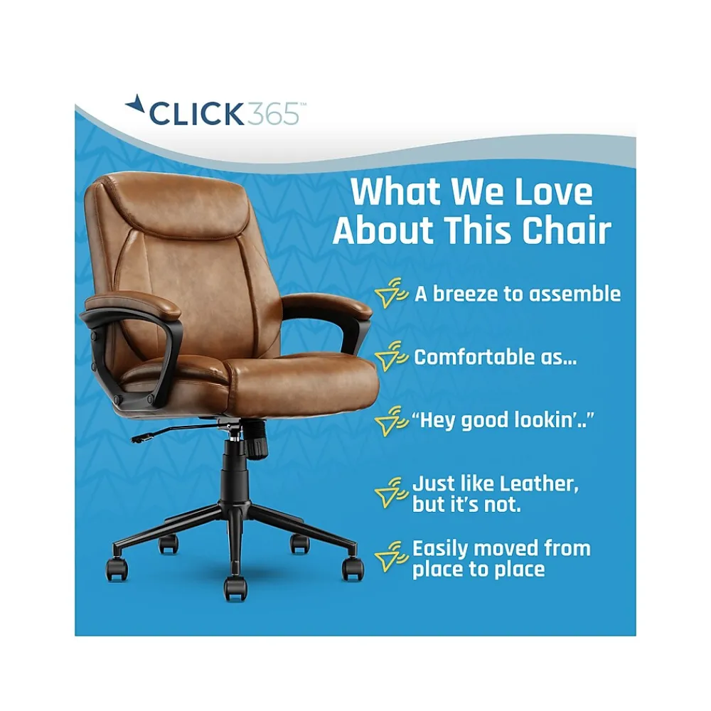 Ergonomic Chairs*Click365 Transform 1.0 Ergonomic Bonded Leather Swivel Desk Chair, (CCHR10001A) Cognac