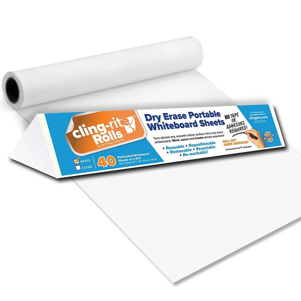Dry Erase*All Things Cling Cling-rite Removable Dry Erase Sheets Roll, 100' Roll, White (CGS1003CLINGRITE)