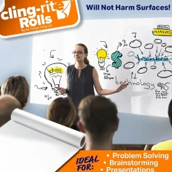 Dry Erase*All Things Cling Cling-rite Removable Dry Erase Sheets Roll, 100' Roll, White (CGS1003CLINGRITE)