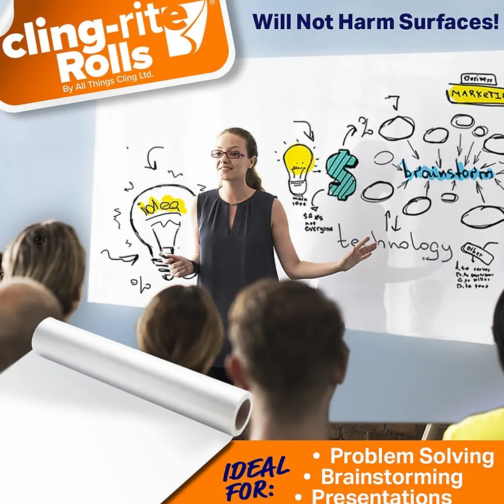 Dry Erase*All Things Cling Cling-rite Removable Dry Erase Sheets Roll, 100' Roll, White (CGS1003CLINGRITE)