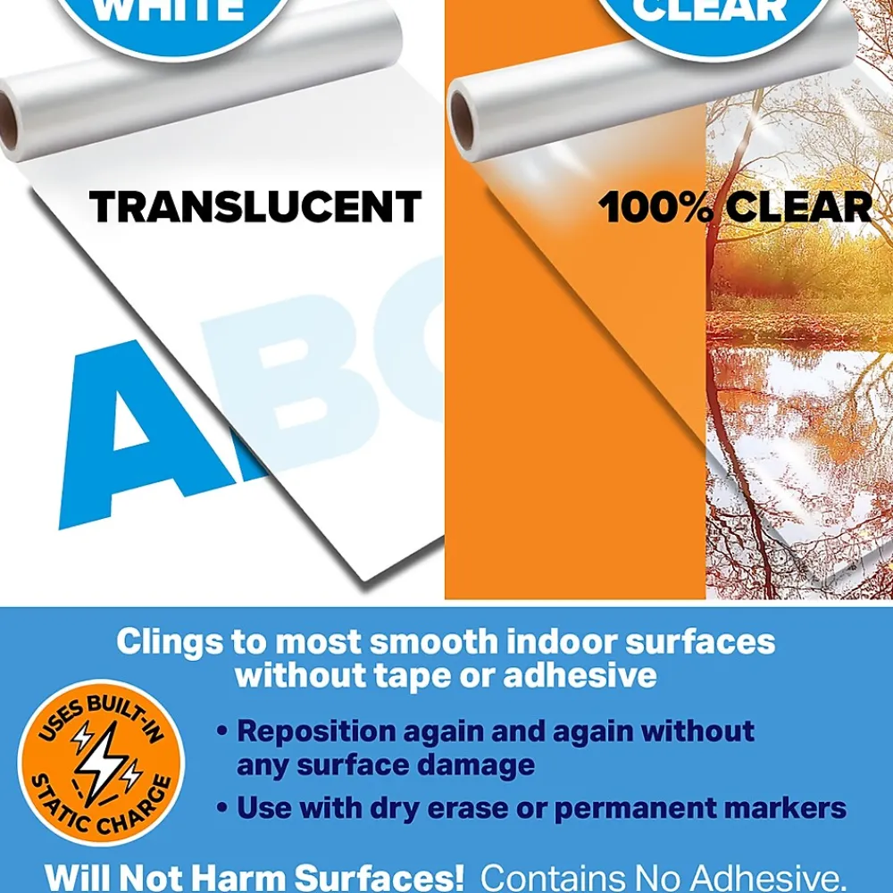 Dry Erase*All Things Cling Cling-rite Removable Dry Erase Sheets Roll, 100' Roll, White (CGS1003CLINGRITE)