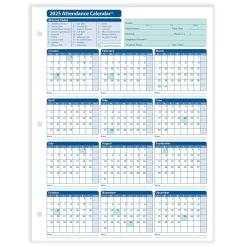 Hr Forms*ComplyRight 2025 Attendance Calendar Card, 50 Forms/Pack (A4000W50)