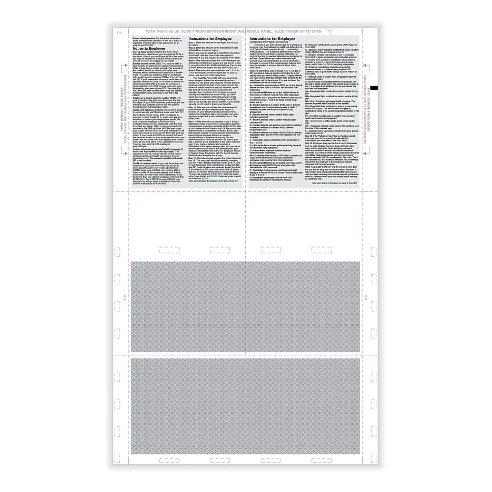 Tax Forms*ComplyRight 2024 W-2 Tax Form, 1-Part, 4-Up, Copy B, C, 2, or Extra, 500/Pack (PS1287)