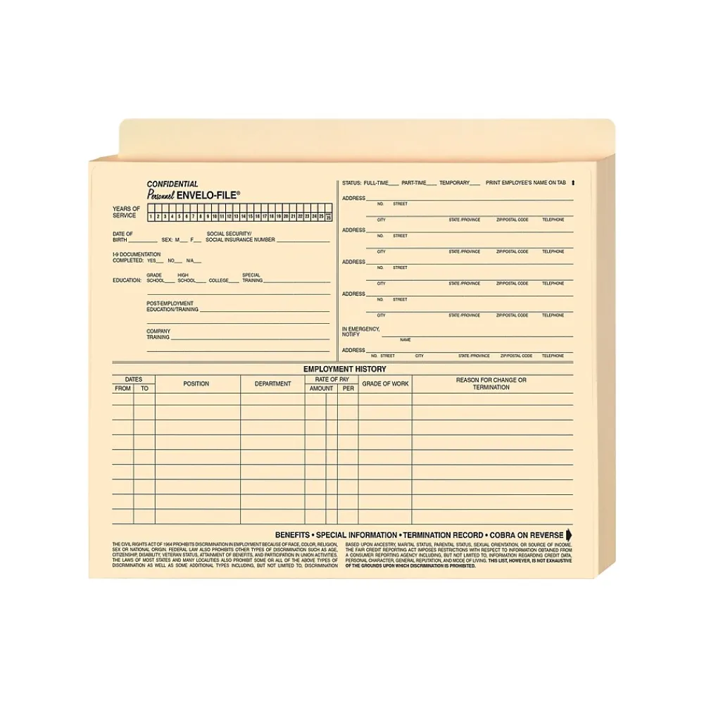 Hr Forms*ComplyRight Expandable Confidential Personnel Envelo-File® (A0720)