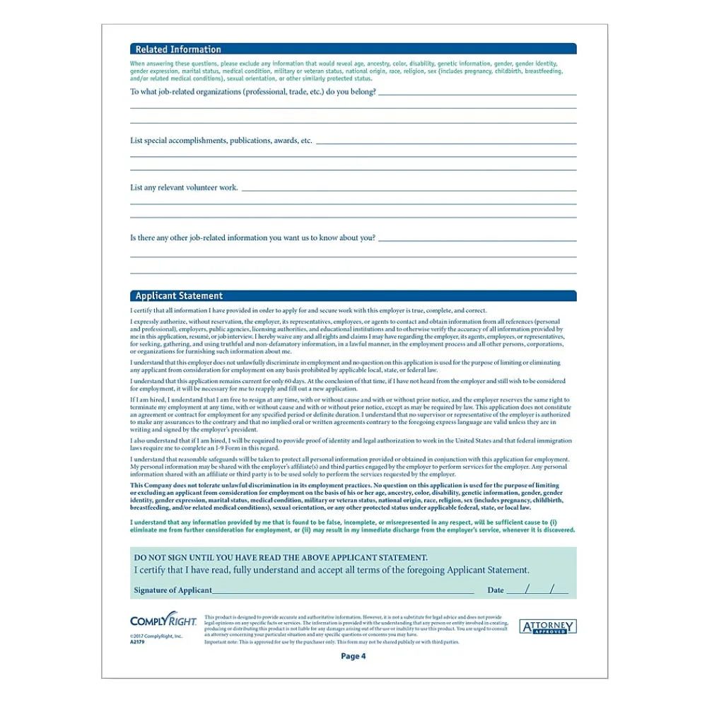 Hr Forms*ComplyRight ™ Maryland Job Application, Pack of 50 (A2179MD)