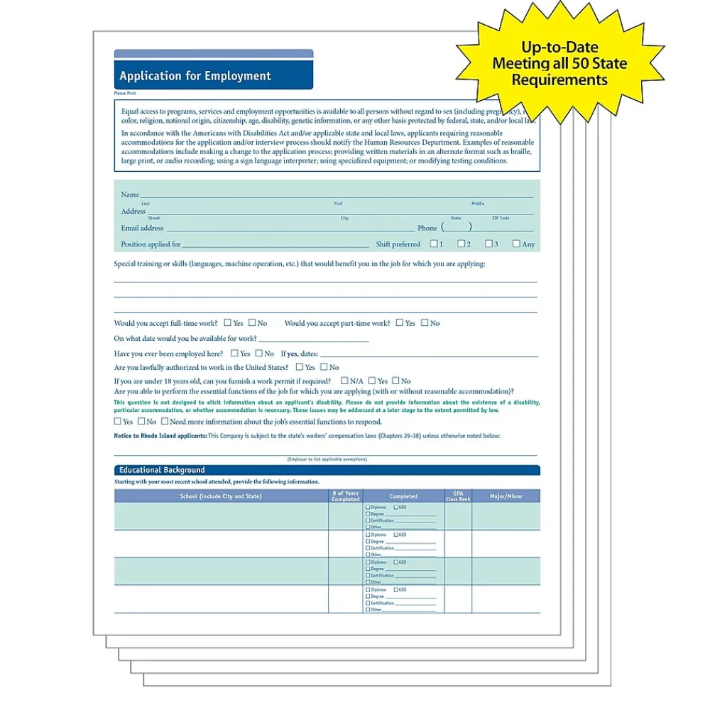 Hr Forms*ComplyRight ™ 50-State Job Application - Short Form, Pack of 50 (AR0374)