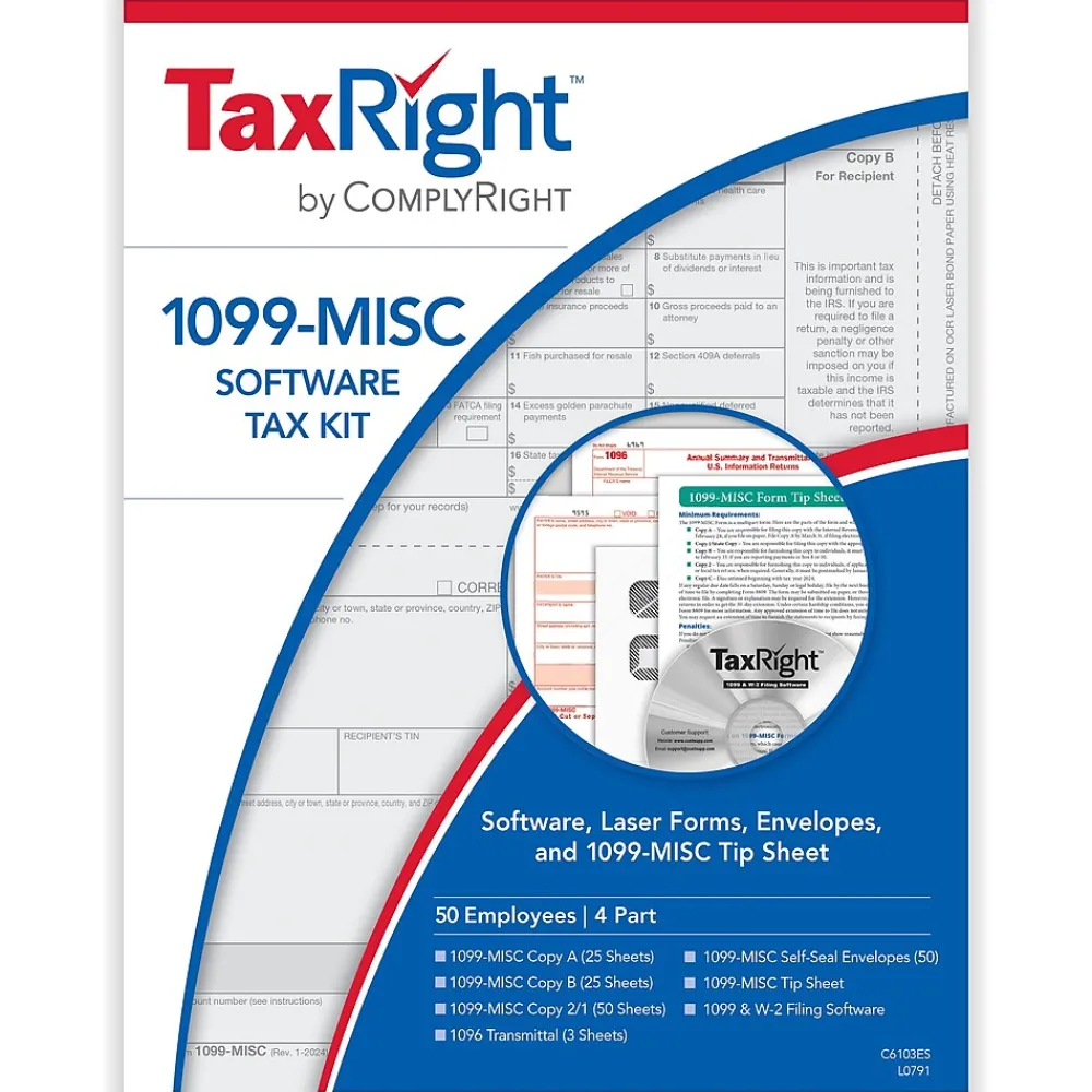 Tax Forms*ComplyRight TaxRight 2024 1099-MISC Tax Form Tax Forms, Envelopes, TipSheet & Software, 4-Part, 50/Pack (SC6103ES)