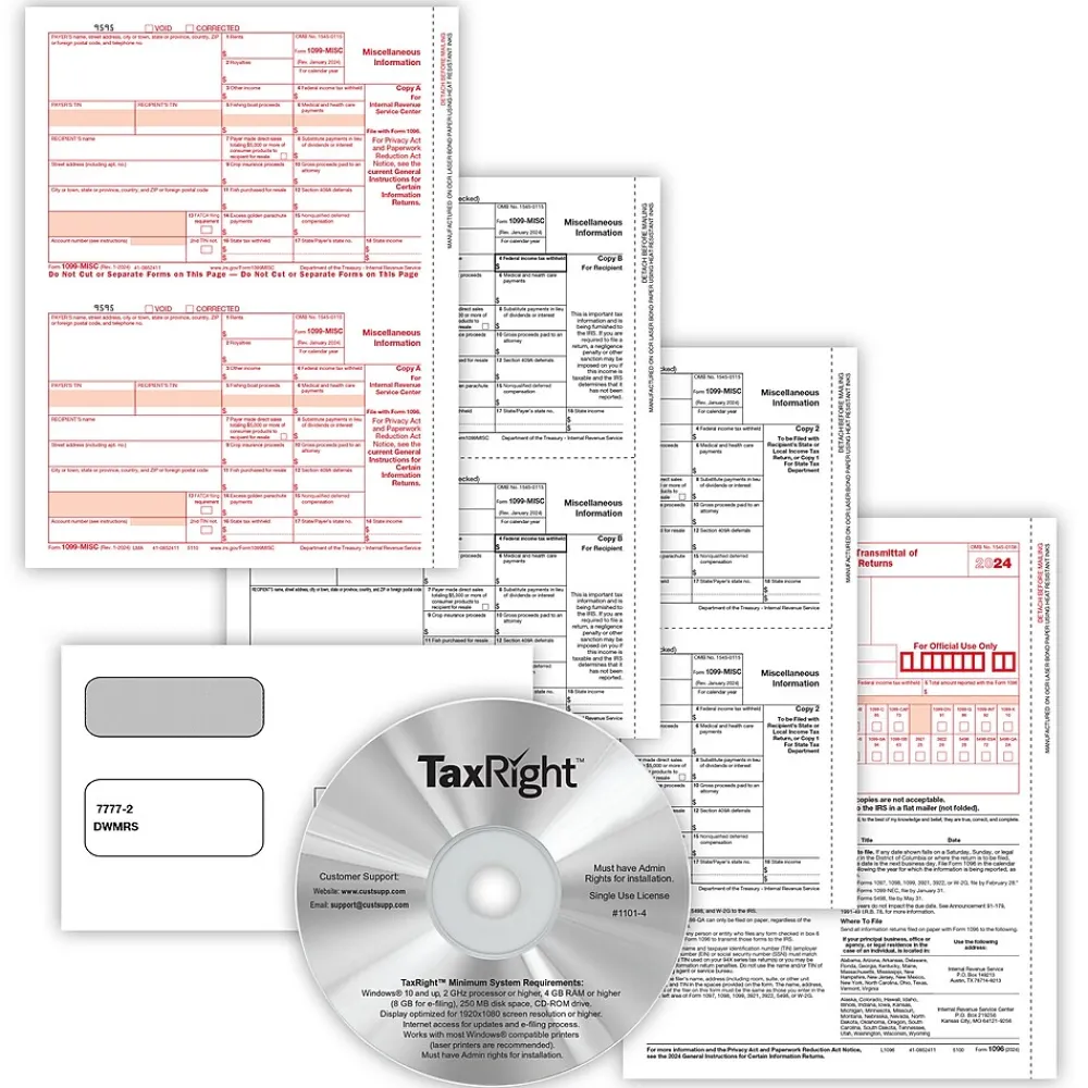 Tax Forms*ComplyRight TaxRight 2024 1099-MISC Tax Form Tax Forms, Envelopes, TipSheet & Software, 4-Part, 50/Pack (SC6103ES)