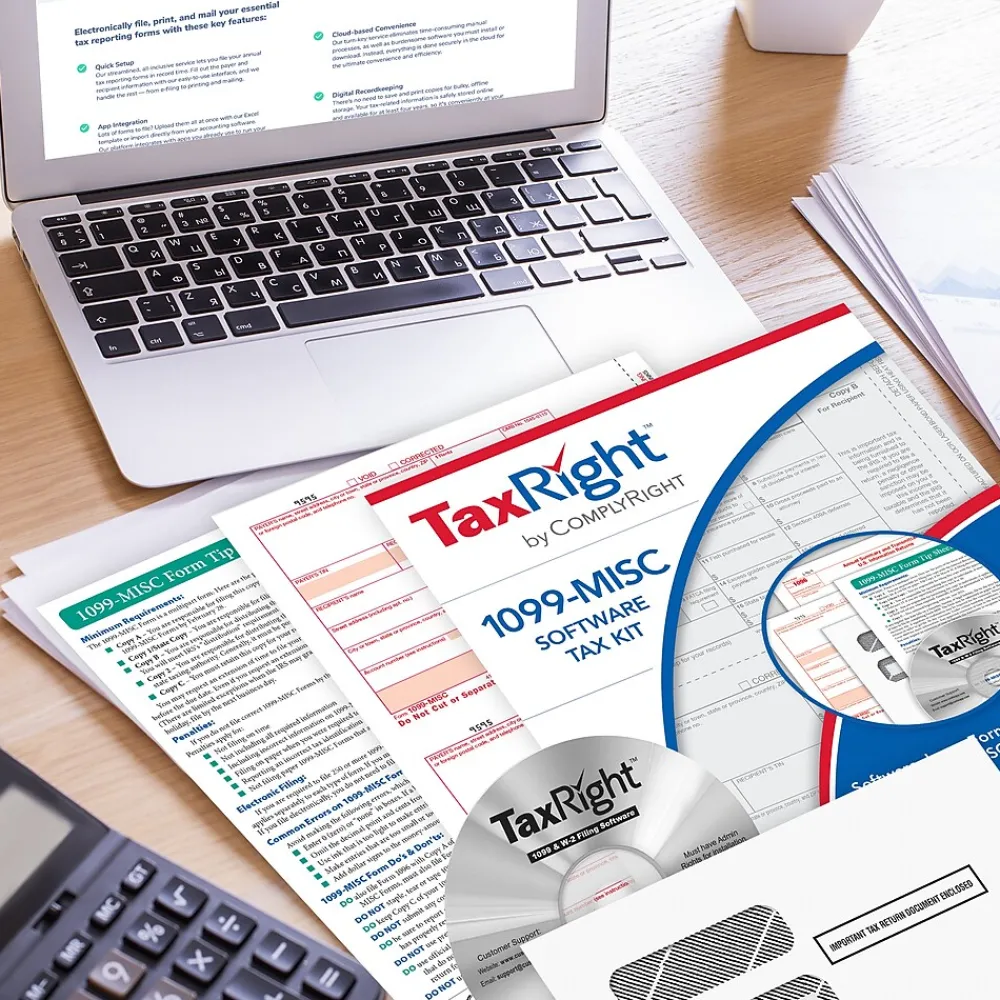 Tax Forms*ComplyRight TaxRight 2024 1099-MISC Tax Form Tax Forms, Envelopes, TipSheet & Software, 4-Part, 50/Pack (SC6103ES)