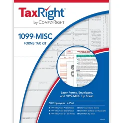 Tax Forms*ComplyRight TaxRight 2024 1099-MISC Tax Form Tax Form Set with Envelopes, 4-Part, 50/Pack (SC6103E)