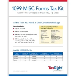 Tax Forms*ComplyRight TaxRight 2024 1099-MISC Tax Form Tax Form Set with Envelopes, 4-Part, 50/Pack (SC6103E)